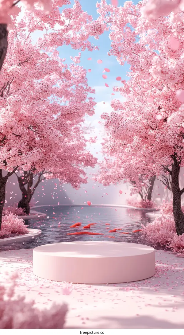 Pink Cherry Blossom Display Podium Illustration