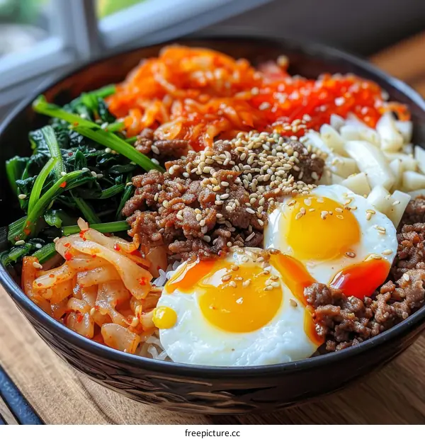 Korean Food Bibimbap with Egg and Vegetables
