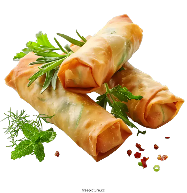 [Transparent Background PNG]Crispy Spring Rolls with Herbs and Spices