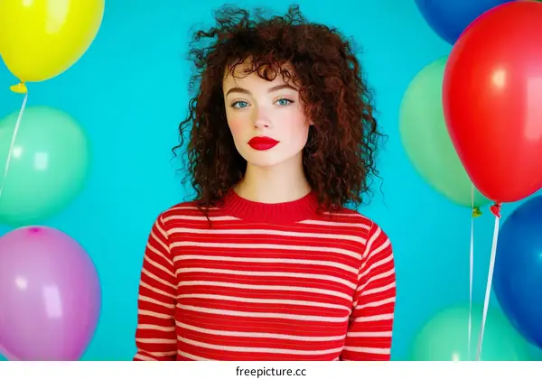 Colorful Celebration Portrait of a Woman with Balloons
