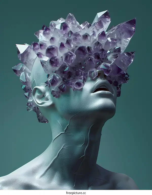 Amethyst Crystal Head Sculpture Abstract Art