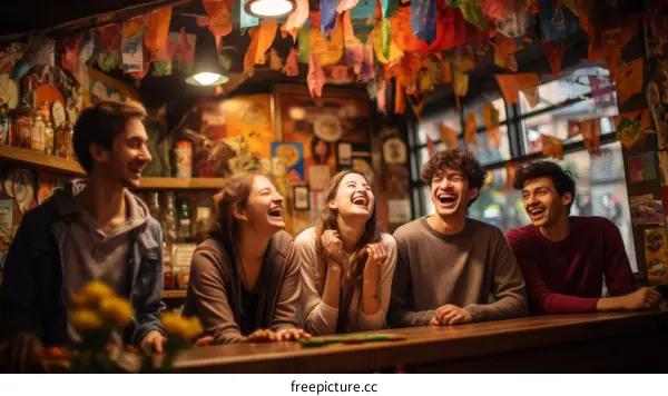 Laughing Friends at a Bar