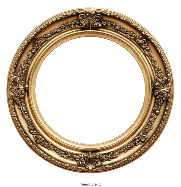 [Transparent Background PNG]Ornate Gold Round Picture Frame