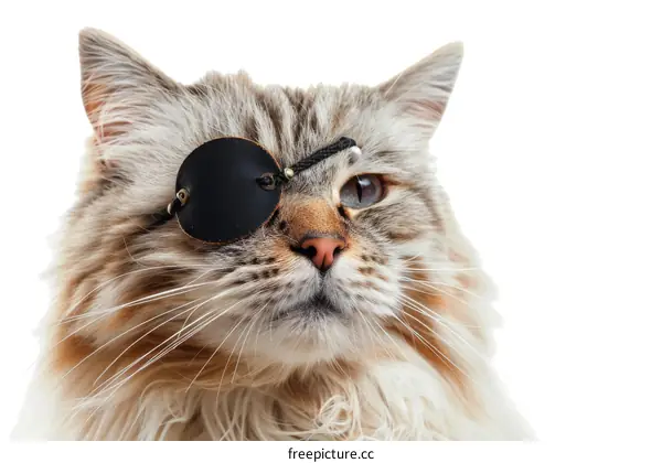 Portrait of a ginger cat wearing an eye patch