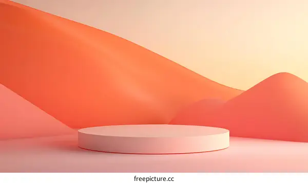 Abstract Minimalist 3D Background with Orange and Pink Hills and a Circle Platform