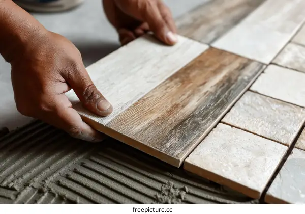 Tile Installation Process by a Person