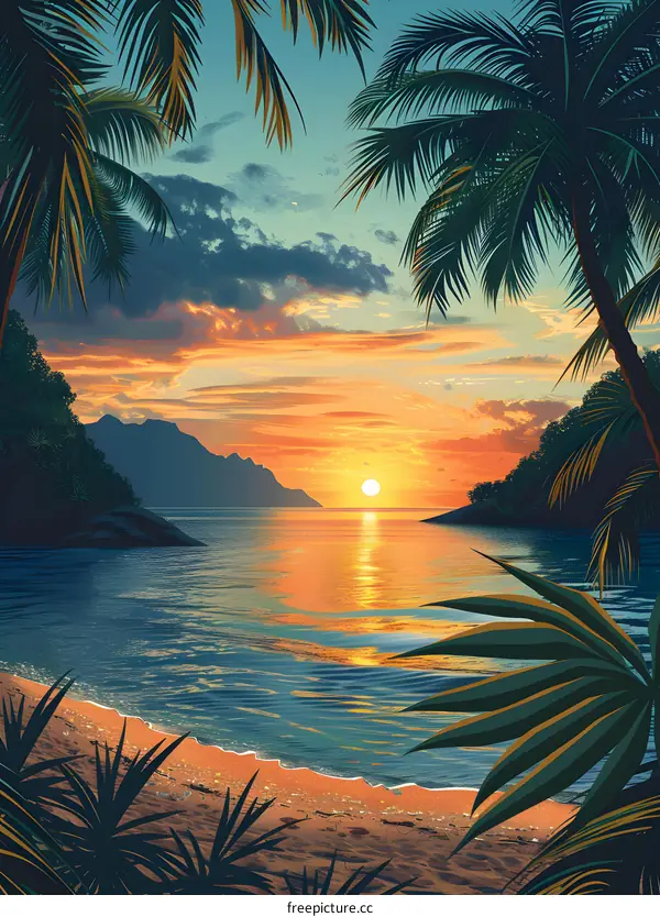 Tropical Island Sunset Beach