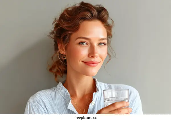 Beautiful Woman Drinking Water Portrait