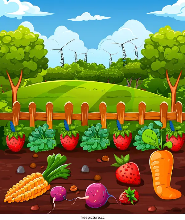 Garden with Fresh Vegetables and Fruits