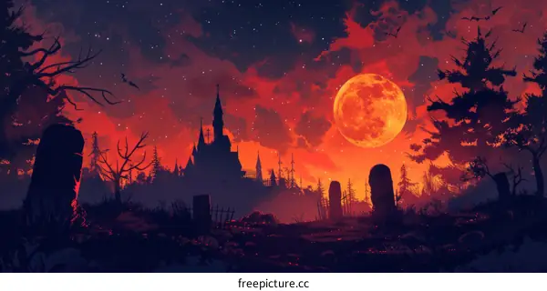 Gothic Castle Under a Crimson Moon