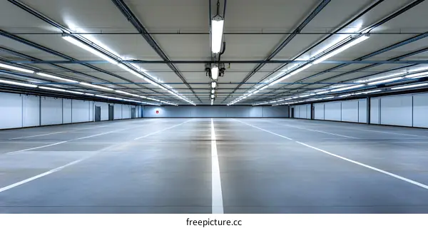 Empty Parking Garage with White Lines