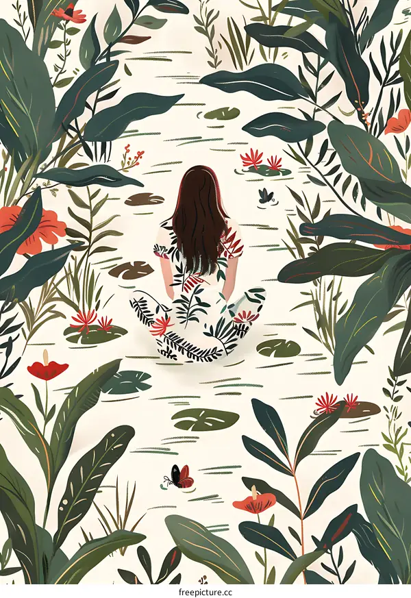 Woman Sitting In A Field Of Flowers