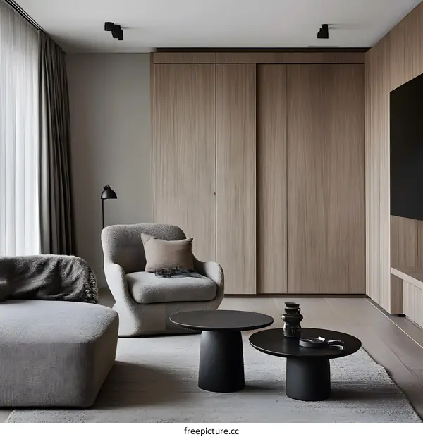 Modern Living Room Interior Design with Wooden Cabinet