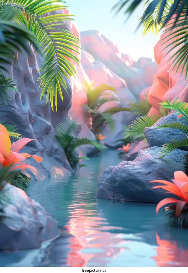 Tropical River Oasis in a Canyon