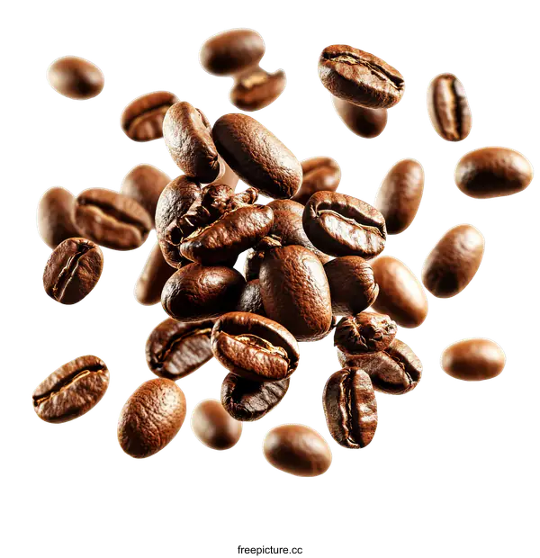 [Transparent Background PNG]Flying Coffee Beans in Motion