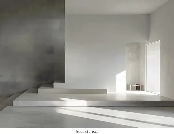 Minimalist Interior Design With Concrete Steps And Sunlight