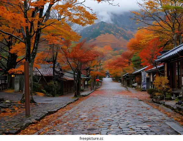 Cobblestone Street in Autumn