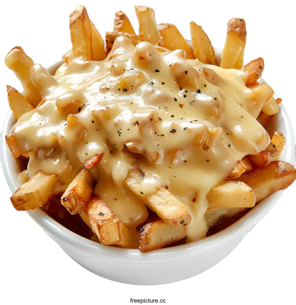 [Transparent Background PNG]A bowl of poutine, a Canadian dish of french fries, cheese curds and gravy