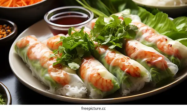 Fresh and Delicious Vietnamese Rice Paper Rolls with Shrimp