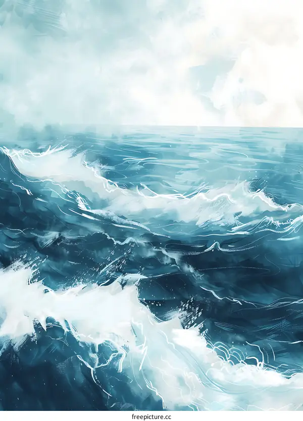 Abstract Blue Ocean Water Painting