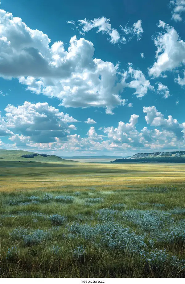 Vast Prairie Under a Cloud-Kissed Sky