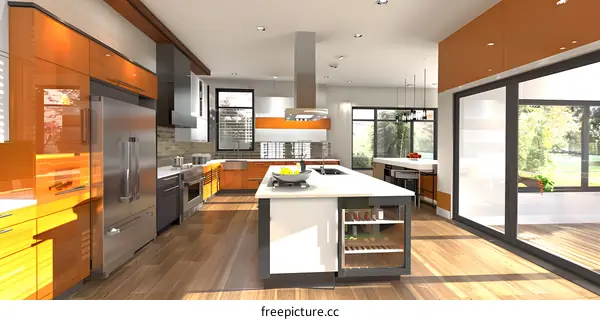 Modern Kitchen Interior Design with Orange Cabinets