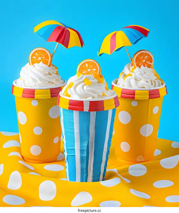 Whipped Cream with Orange Slices and Umbrellas in Cups
