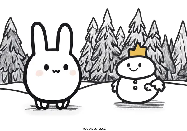 Cute Bunny and Snowman Illustration
