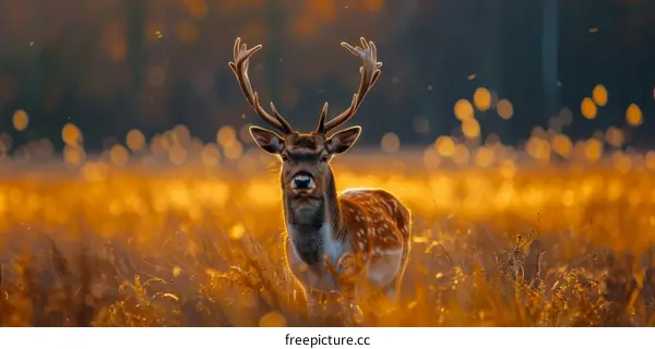 Majestic Deer in Tall Grass at Sunset