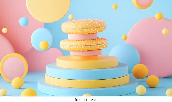 Yellow and Pink Donut on Pastel Background