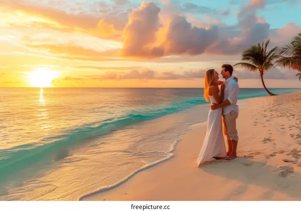 A romantic sunset on the beach