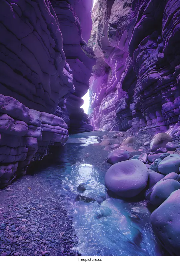 Purple canyon landscape with river flowing through it