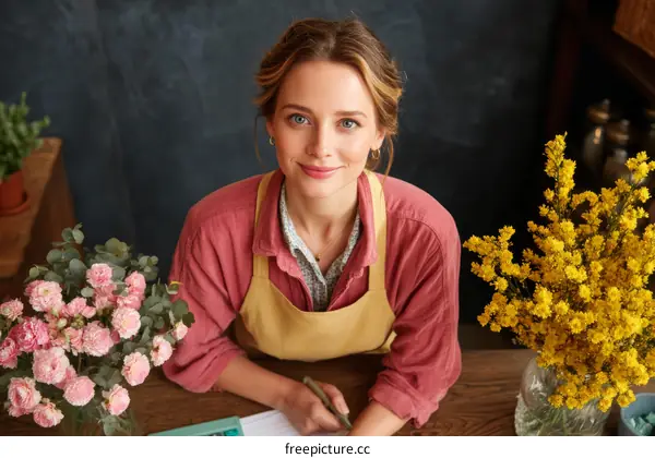 Smiling Florist Woman Working at Floral Shop