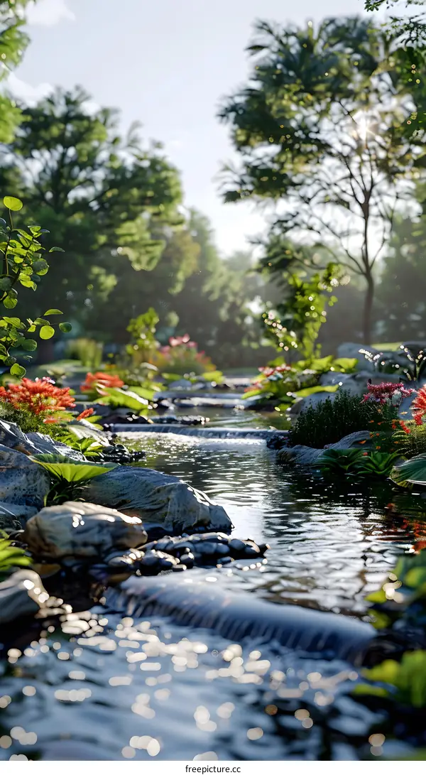 Natural Landscape: A Small Creek Flows Through a Forest