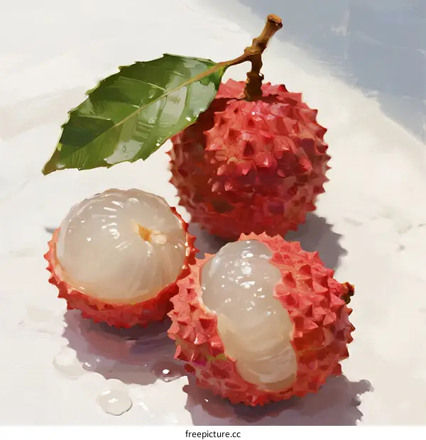 Fresh Lychee Fruits with Green Leaf and Juicy Flesh