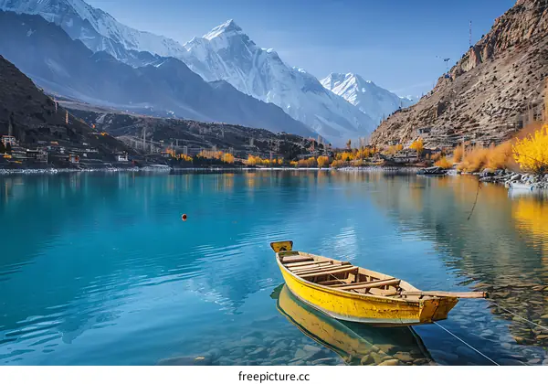 Mountain Lake with Yellow Boat