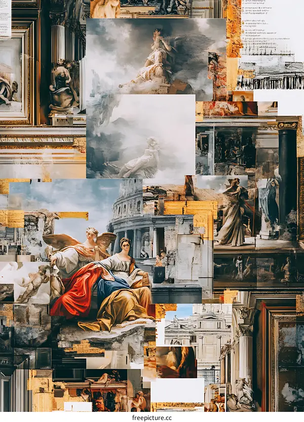 Collage of Renaissance Art with Figures and Architecture
