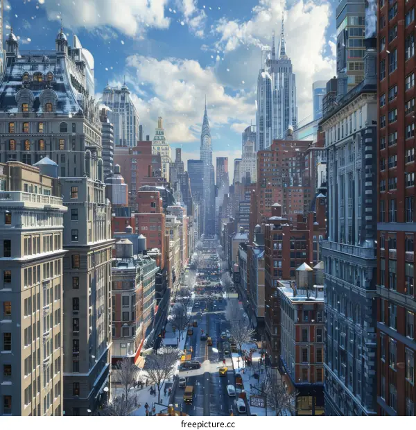 Snow-Covered Fifth Avenue in Manhattan: A Winter Wonderland