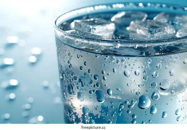 Close-up image of a glass of water with ice