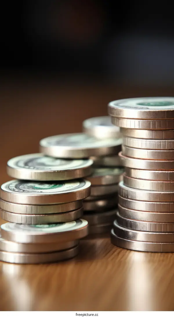Ascending Stack of Dollar Coins