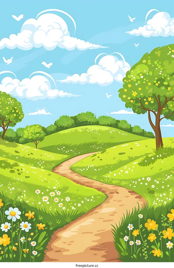 Spring Landscape with Winding Path