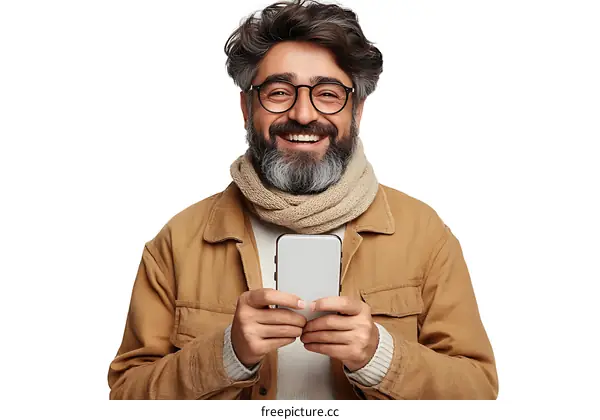 Smiling Man Holding Smartphone Portrait