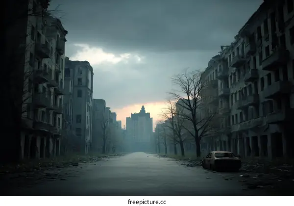 Post-Apocalyptic Desolate City Street Scene