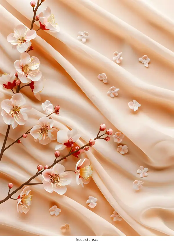 Peach Blossom on Peach Fabric Background