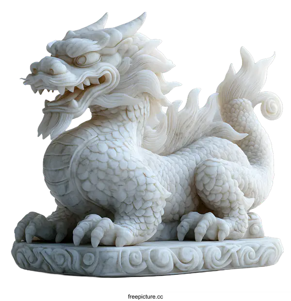 [Transparent Background PNG]White Marble Dragon Statue