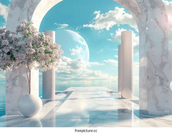 A Stunning Architectural Scene with a Floral Accent