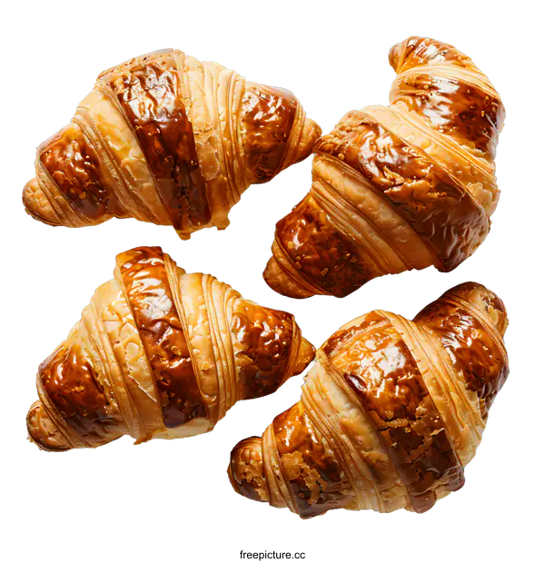 [Transparent Background PNG]Four croissants on a white background