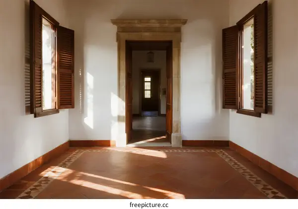 Empty room with wooden shutters and tiled floor