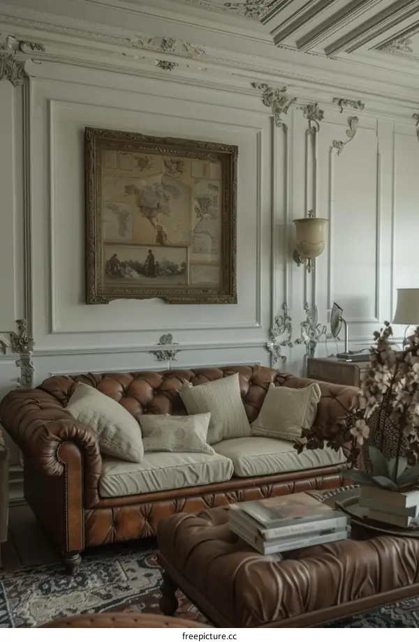 Elegant Leather Sofa in Modern Living Room