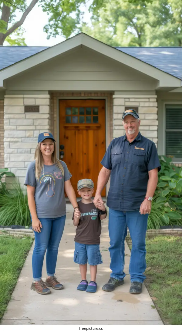 Family standing in front of their house